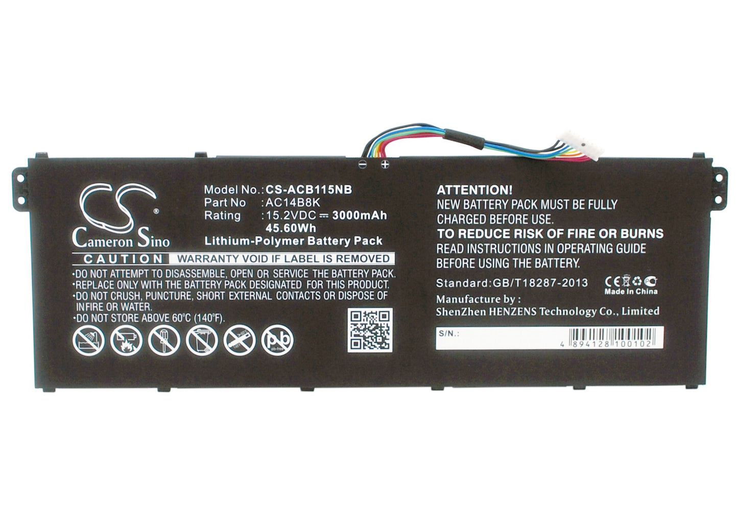 Battery for Acer Aspire ES1-511-C08F 3000mAh / 45.60Wh