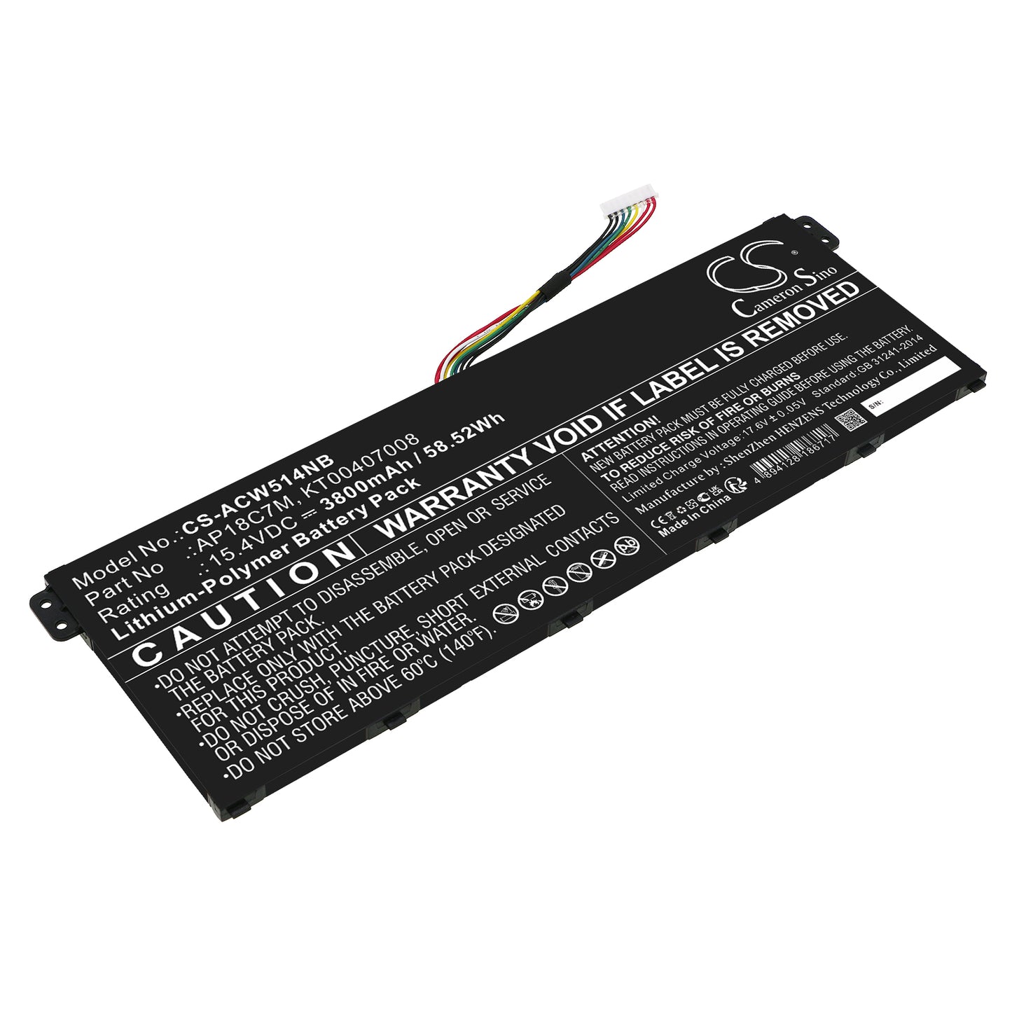 Battery for Acer Swift 5 SF514-54T-57EW 3800mAh / 58.52Wh