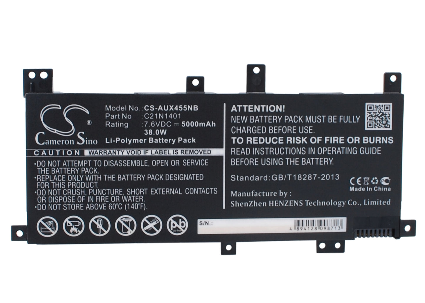 Batteri till Asus X455LA-7N 5000mAh / 38.00Wh