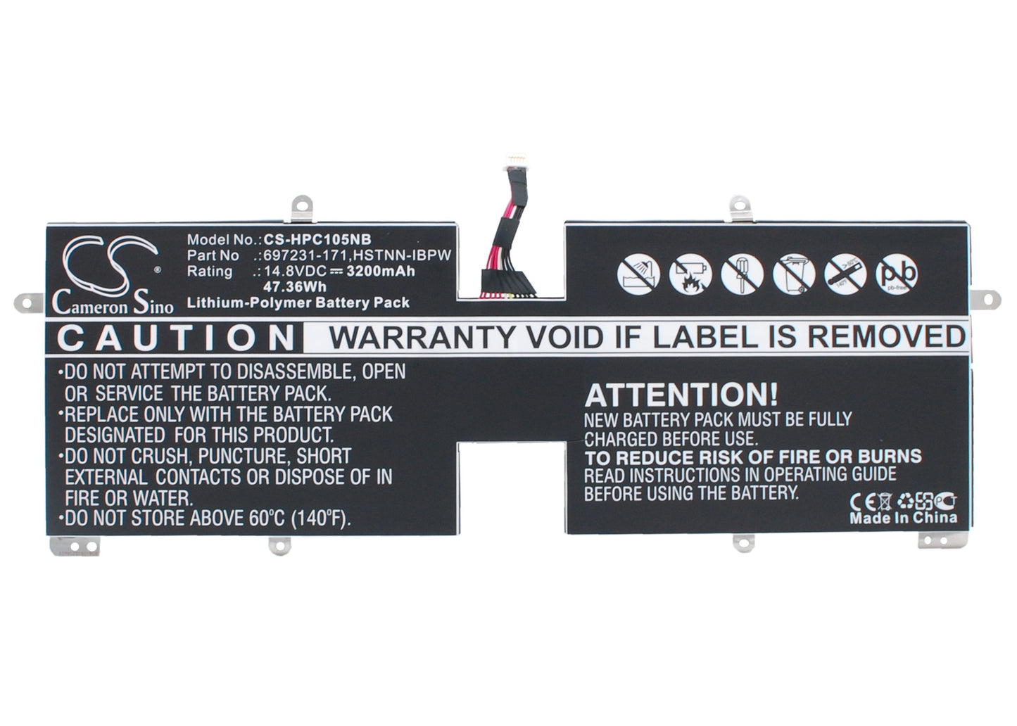 Battery for HP Specter XT TouchSmart 15t-4000 3200mAh / 47.36Wh