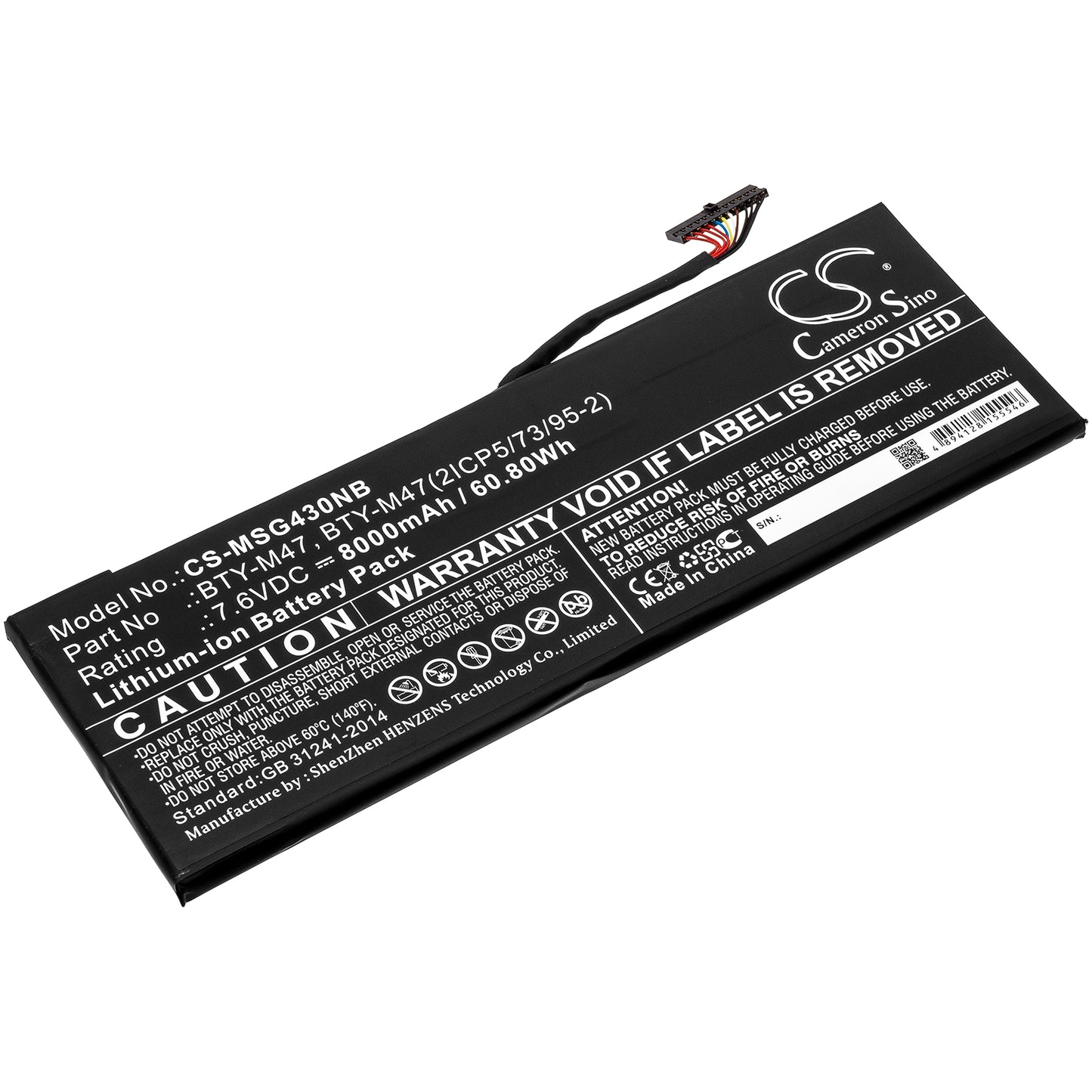 Battery for MSI GS43VR 7RE(Phantom Pro)-061UK 8000mAh / 60.80Wh