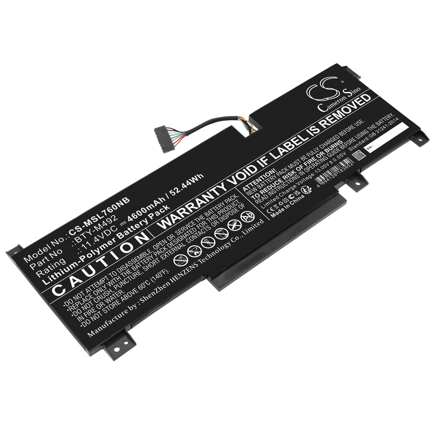 Battery for MSI Katana GF66 11UD-883PH 4600mAh / 52.44Wh