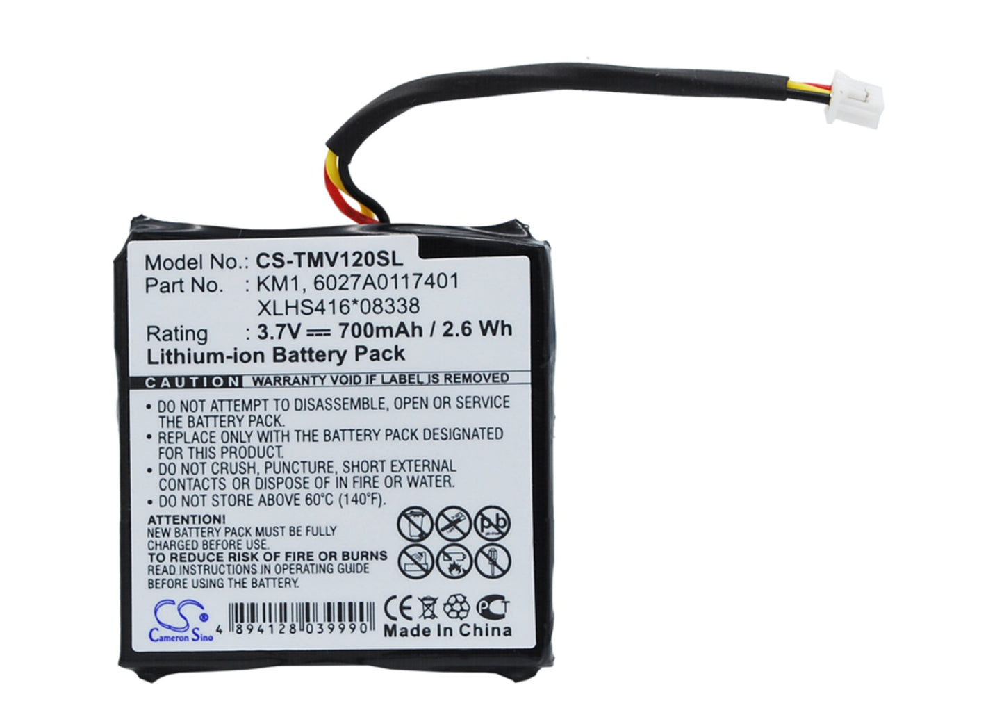 Battery for TomTom Via Live 125 700mAh / 2.59Wh