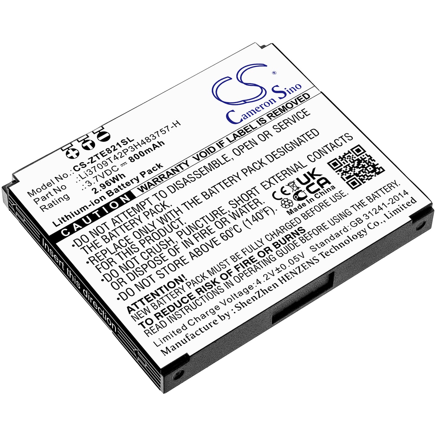 Battery for ZTE E821 800mAh / 2.96Wh