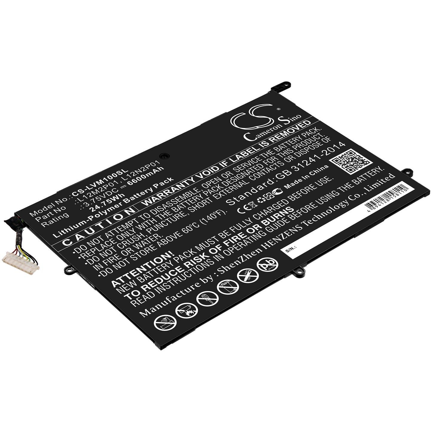 Battery for Lenovo Miix 10 6600mAh / 24.75Wh